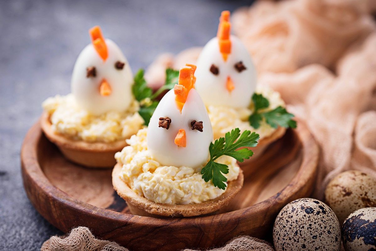Chickens from eggs.  Easter appetizers for party