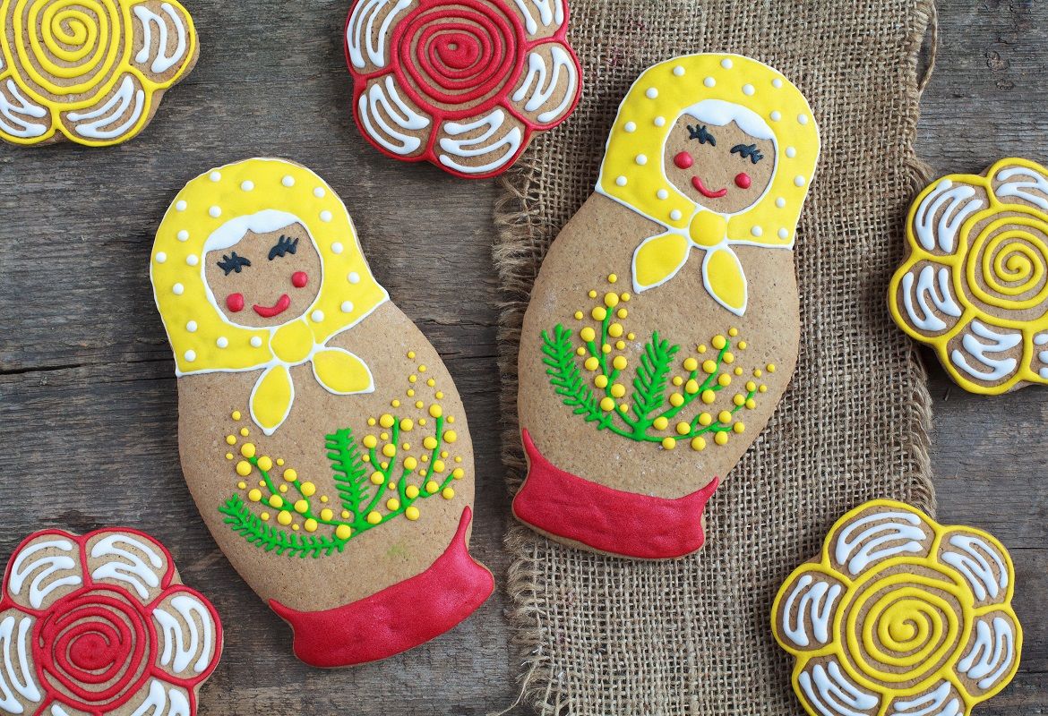 Edible homemade gingerbread as a traditional Russian nesting dol