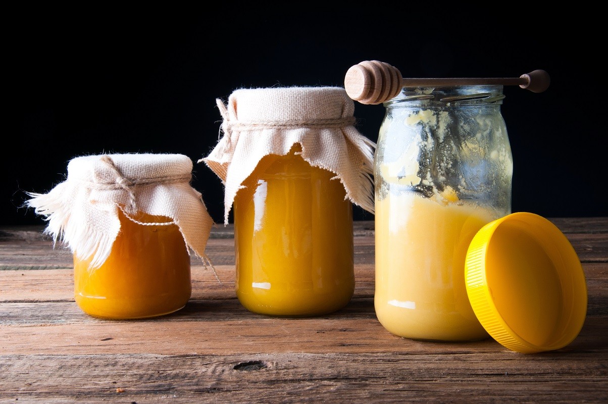 Honey jars. Cristallized honey.
