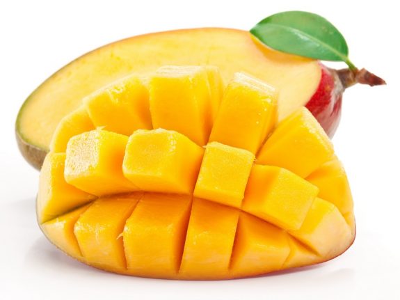 12892736 – mango with slices on a white background