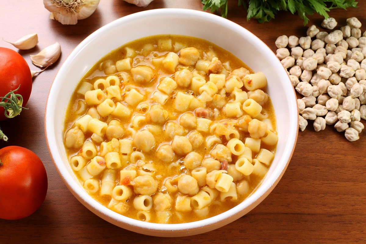 10518836 – pasta with chickpeas on wooden table