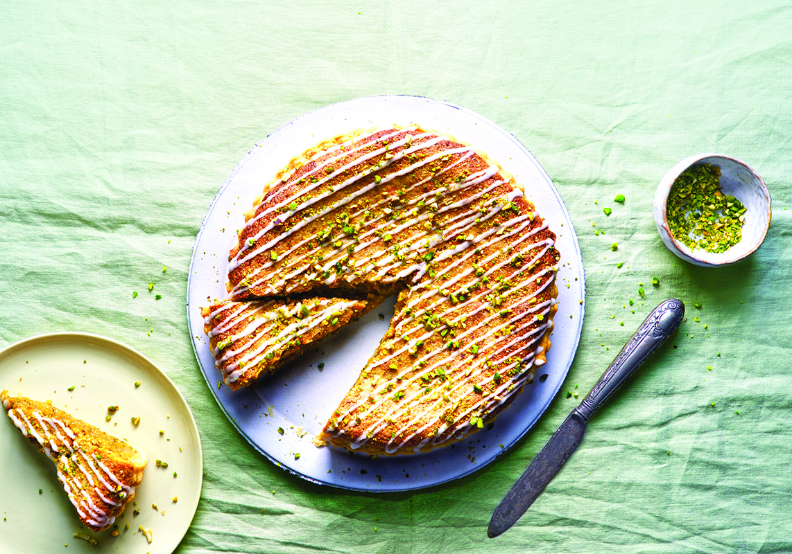 lemon and pistachio bakewell tart
