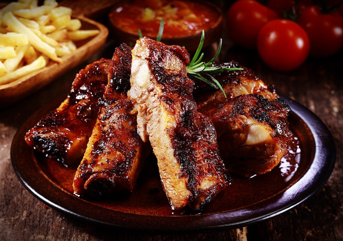 Plate of spicy marinated grilled spare ribs