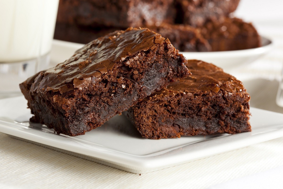Fresh Homemade Chocolate Brownie against a background