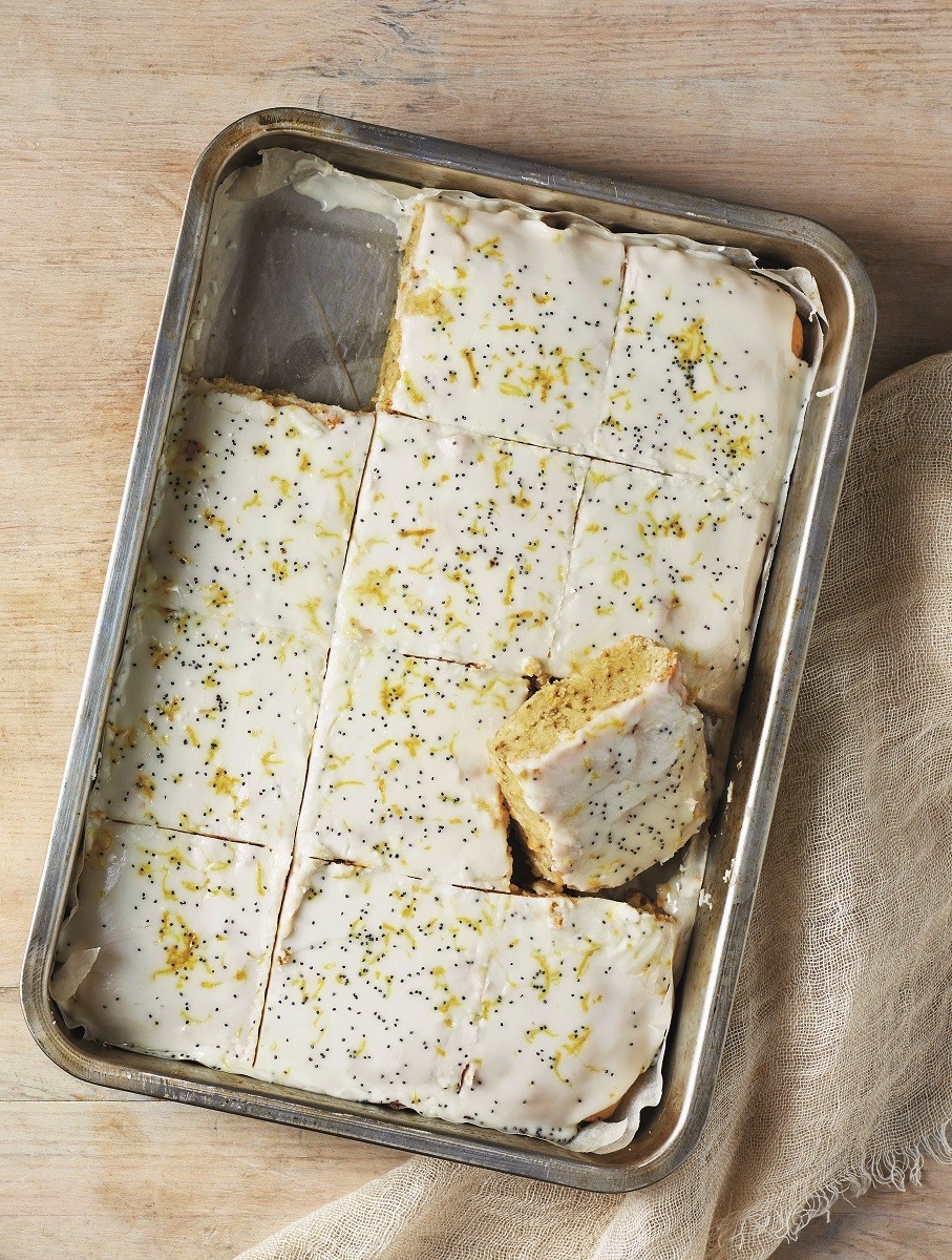 lemon, olive oil and chia sheet cake