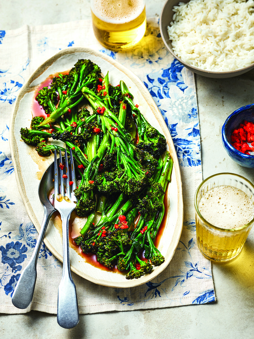 purple sprouting broccoli in oyster sauce