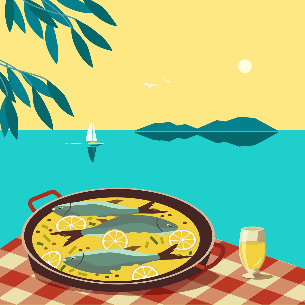 Flat hand drawn vector color seafood dish