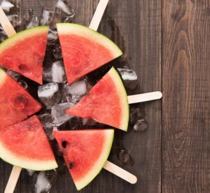 Fruit ice cream sliced watermelon on wooden background