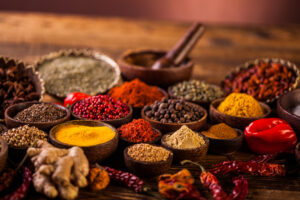 Wooden,Table,Of,Colorful,Spices