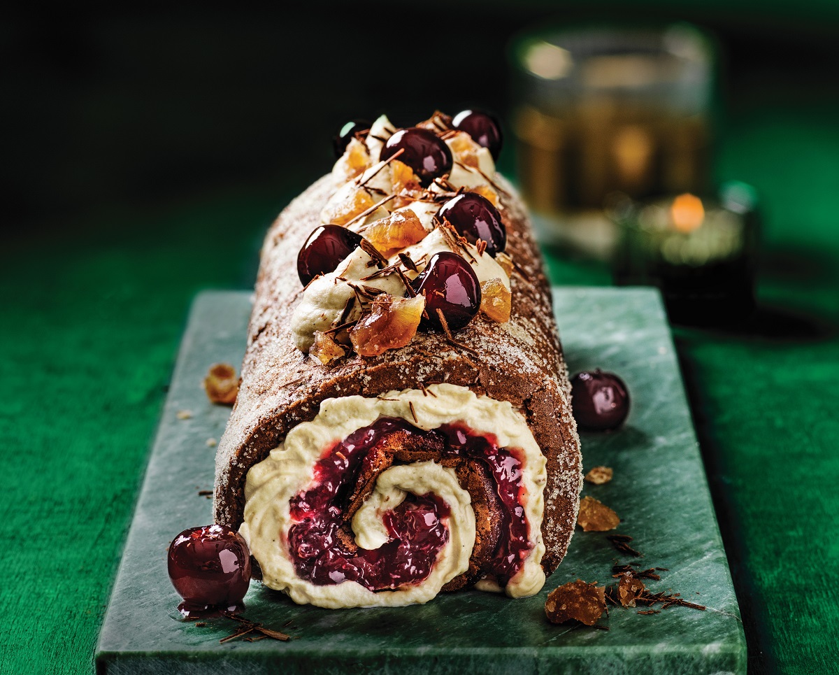 chocolate, chestnut and cherry roulade