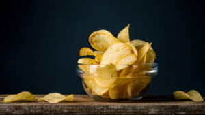 Potatoes,Chips.,Chips,In,Glass,Bowl,Good,For,Snack,For