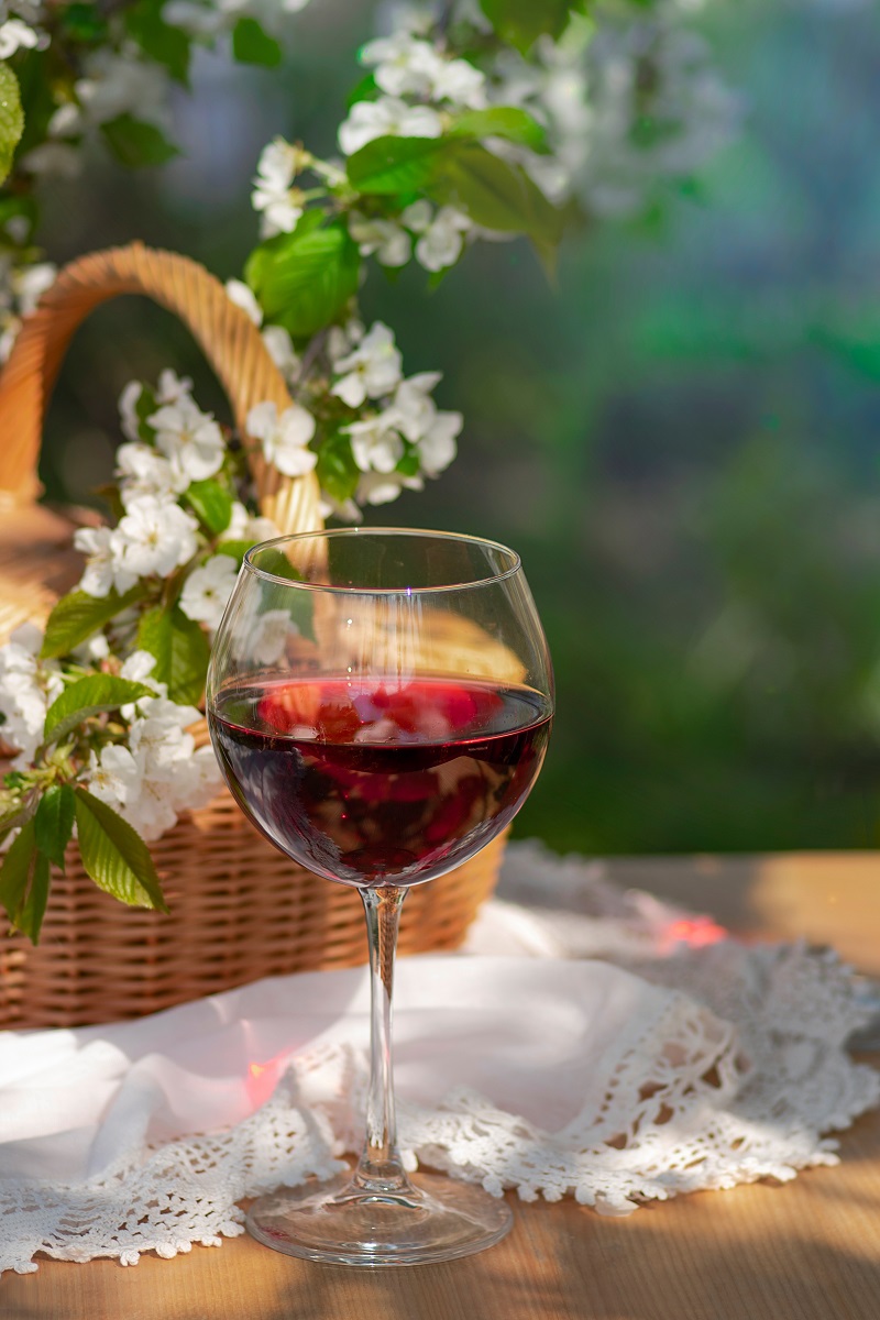 Wine,Tasting,Party,In,Spring,In,The,Garden.,Still,Life