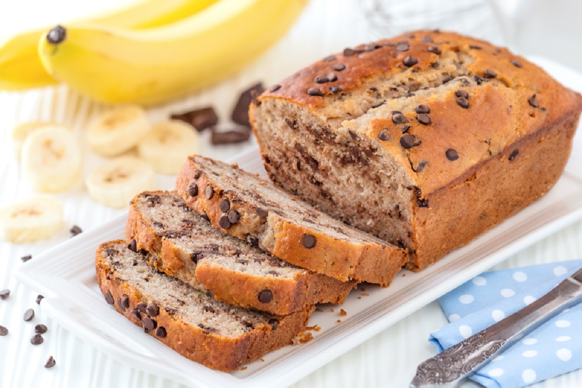 Delicious,Homemade,Banana,Bread,With,Chocolate,Chips,Sliced,On,A