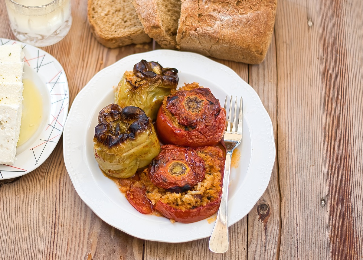 Gemista,,Greek,Traditional,Food,,Stuffed,Tomatoes,And,Peppers,With,Rice