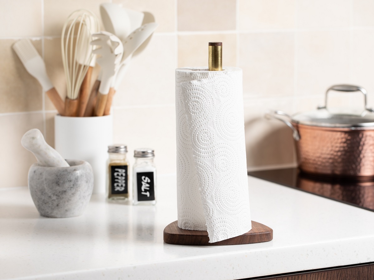 Paper,Towels,On,A,Holder.,Stylish,Bright,Kitchen,And,Kitchen