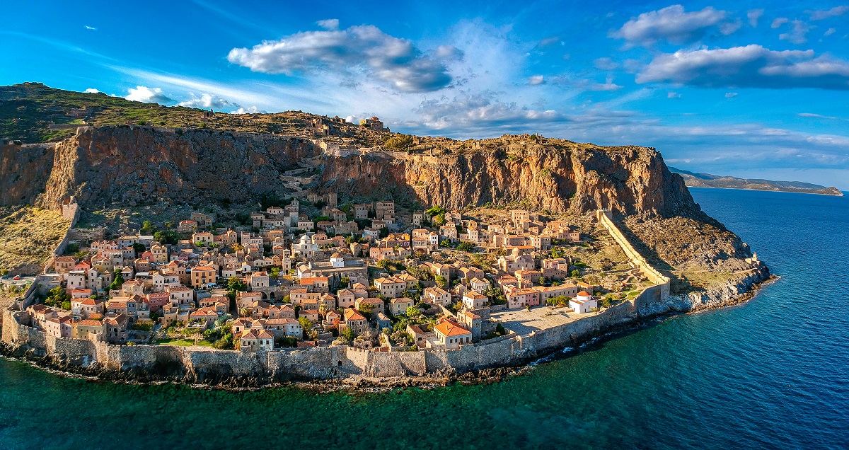 Aerial,View,Of,The,Old,Medieval,Castle,Town,Of,Monemvasia