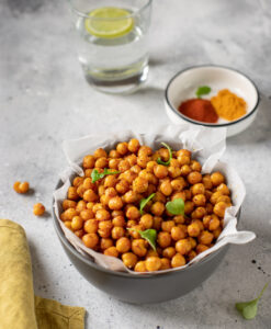 Roasted,Chickpeas,With,Spices,In,Bowl.,Healthy,Food,Concept.,Gray