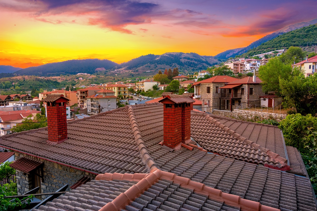 Scenic,City,View,At,Mountain,Village,Of,Karpenisi,At,Sunset,