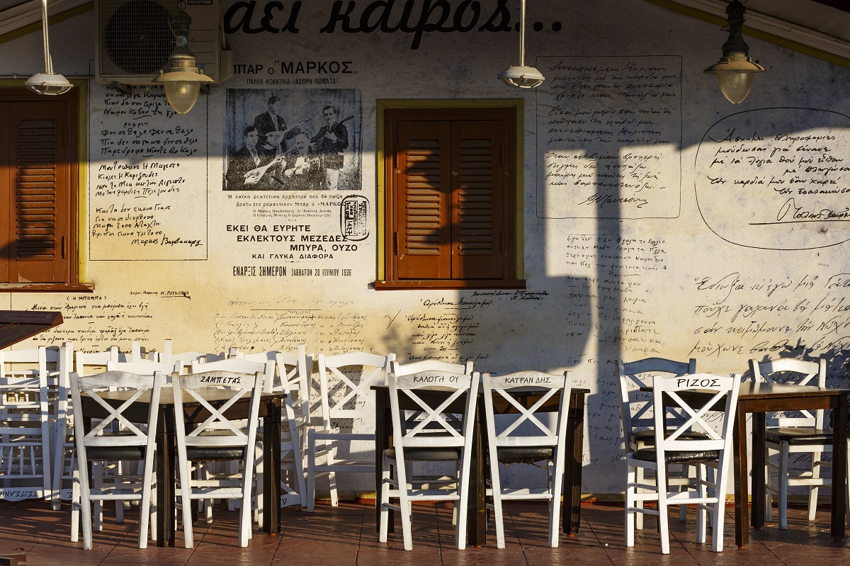 Lefkada,,Greece,-,October,2,,2017:,Tables,Of,A,Coffee