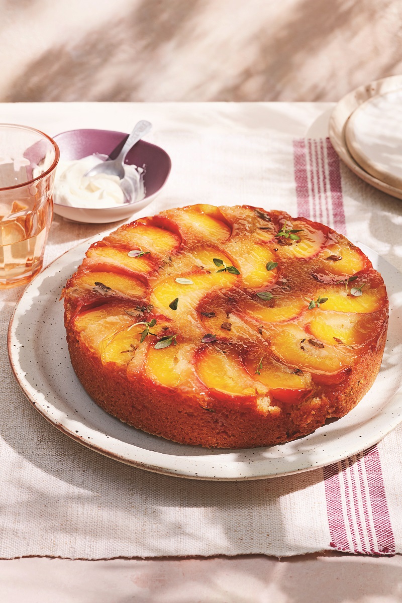 peach cake with thyme and lemon