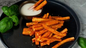 Homemade,Diet,Snack,-,Fried,Sweet,Potato,Sticks,With,White