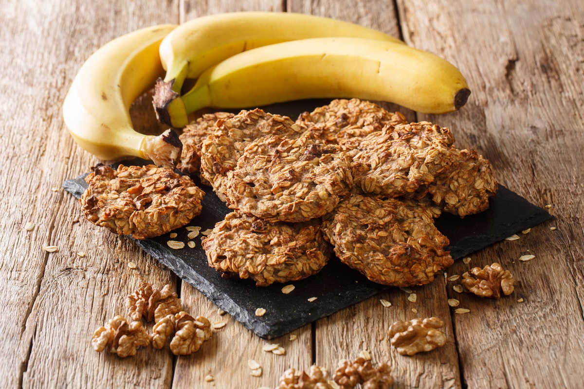 Banana,Cookies,With,Ingredients,Close-up,On,A,Slate,Board,On