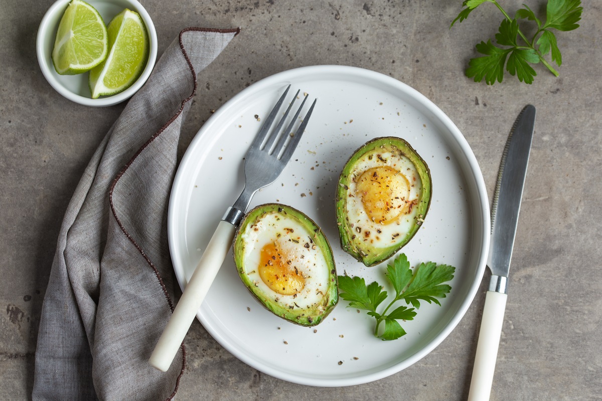 Avocado,Baked,With,Eggs,,Top,View